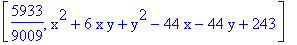 [5933/9009, x^2+6*x*y+y^2-44*x-44*y+243]